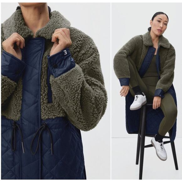 Everlane Jackets & Blazers - Everlane Women The Quilted Teddy Sherpa Navy/Kalamata Coat NOWT